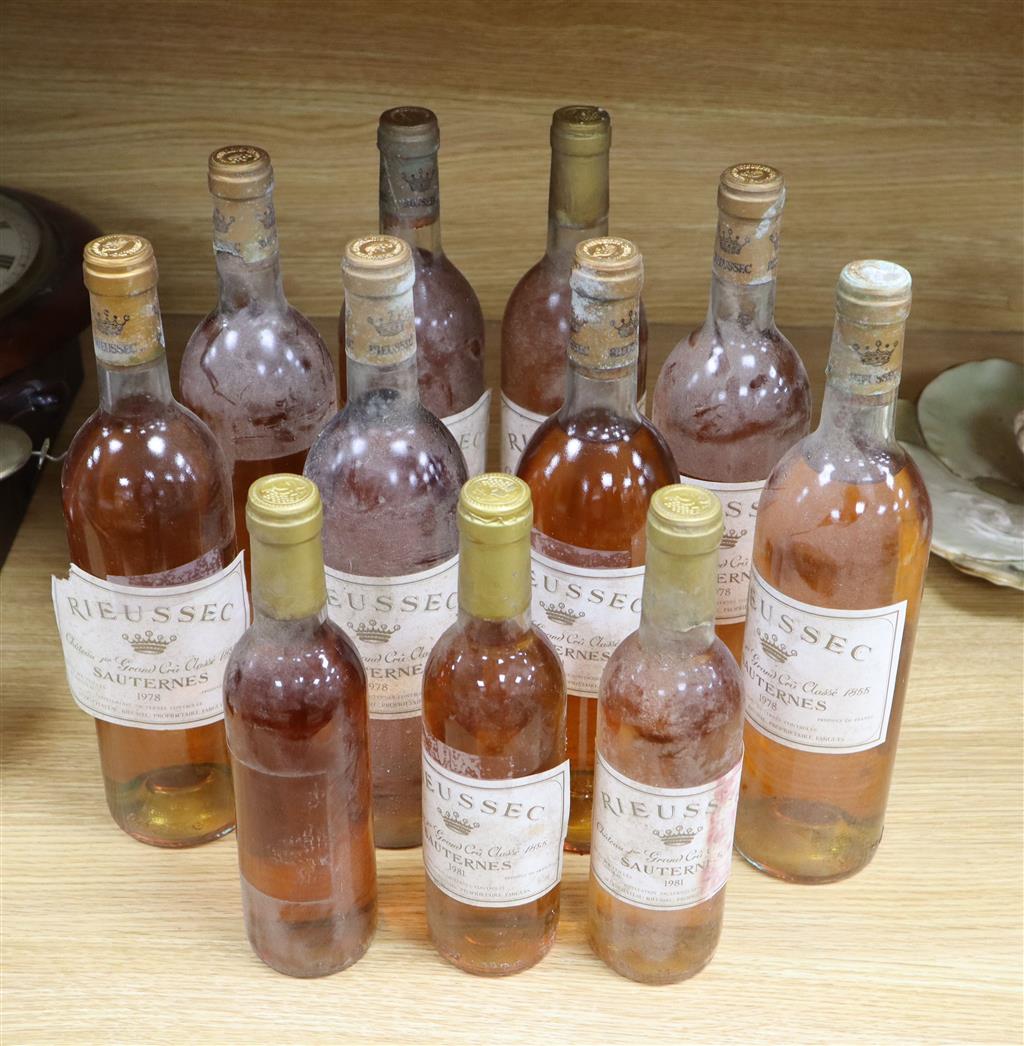 Rieussec Sauternes 1978 (6), 1979 (1), 1981 (1) and three 1981 half bottles